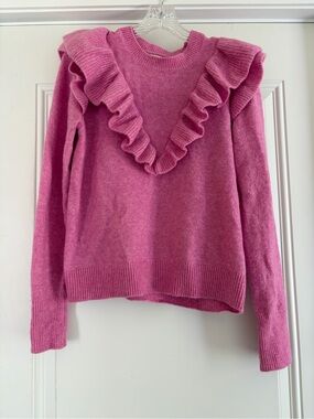 LOFT Pink Ruffle Scoop-Neck Sweater
